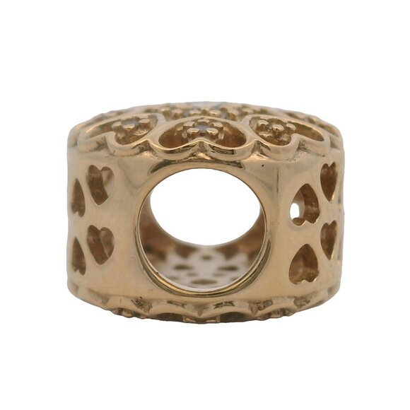 Retired Pandora 14kt Yellow Gold CZ Hearts of Gold Cut Out Spacer Charm (B) - Picture 6 of 6